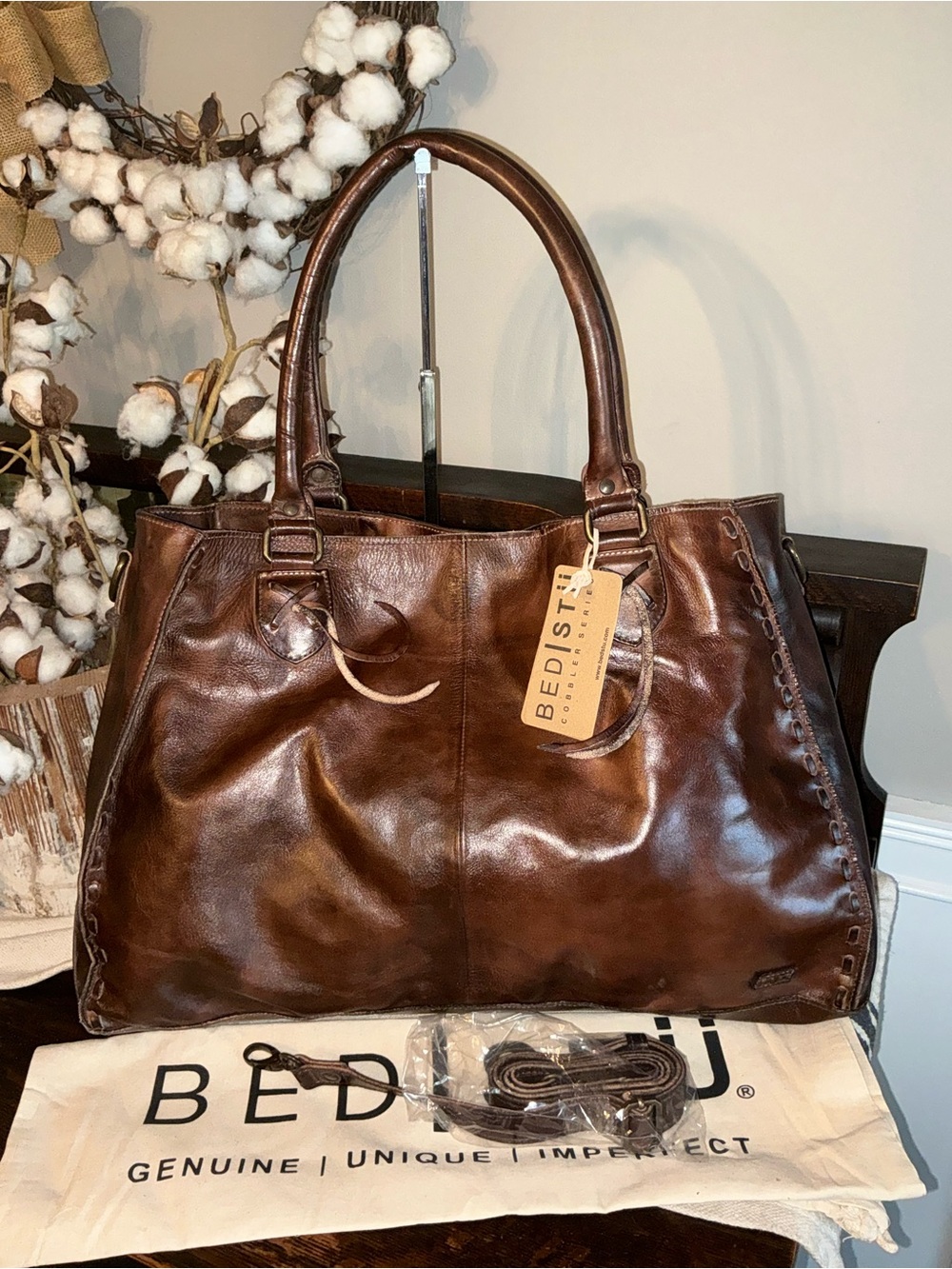 NWT Bed Stu Leather Rockaway Shoulder Bag Crossbody Tote Teak Rustic MSRP $345